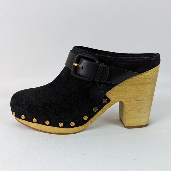 Veronica Beard Dacey Clog Suede Studded Trim Stacked Heel Black 9.5 NWOB - Picture 2 of 14